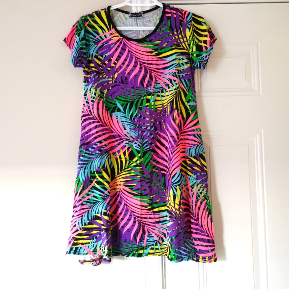 Women leaf pattern neon color dress - Size S